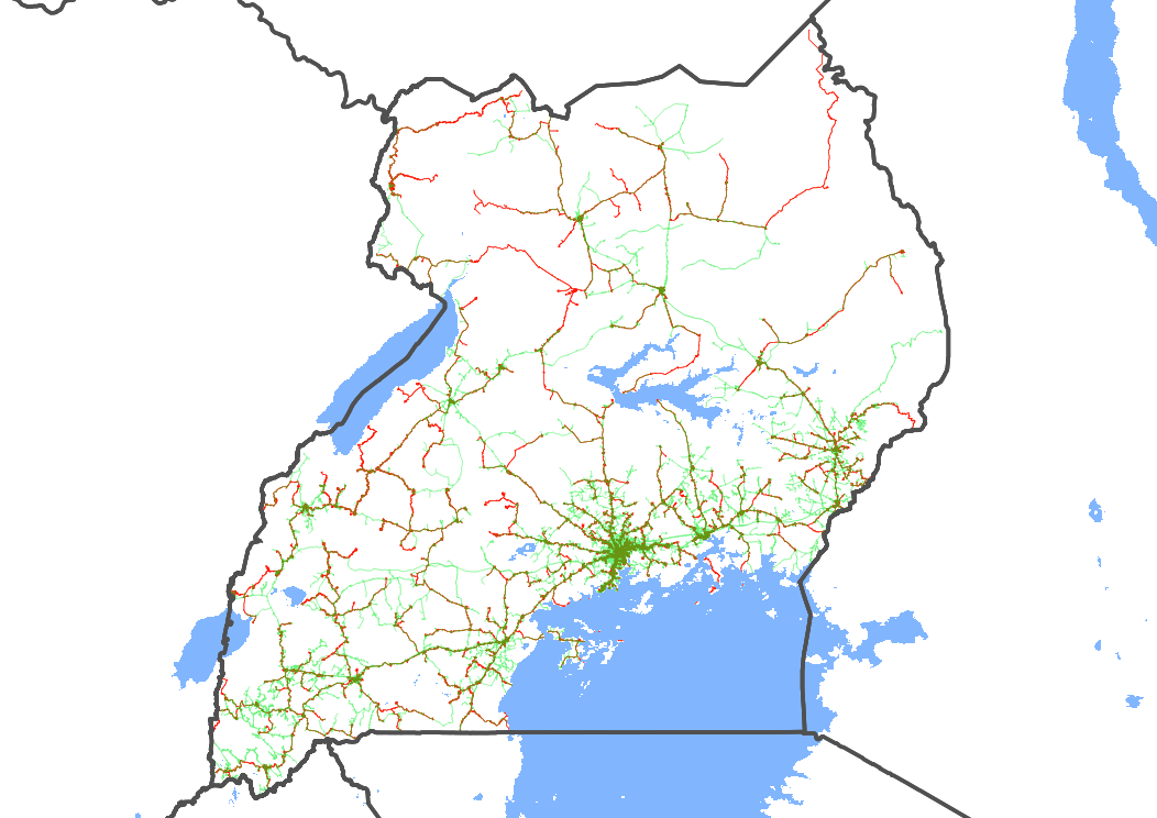 Final prediction of grid locations (red) compared with actual data (green).