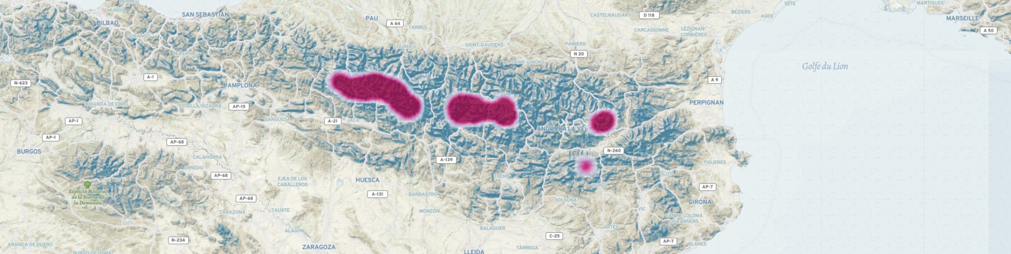 Heatmap of hiking routes